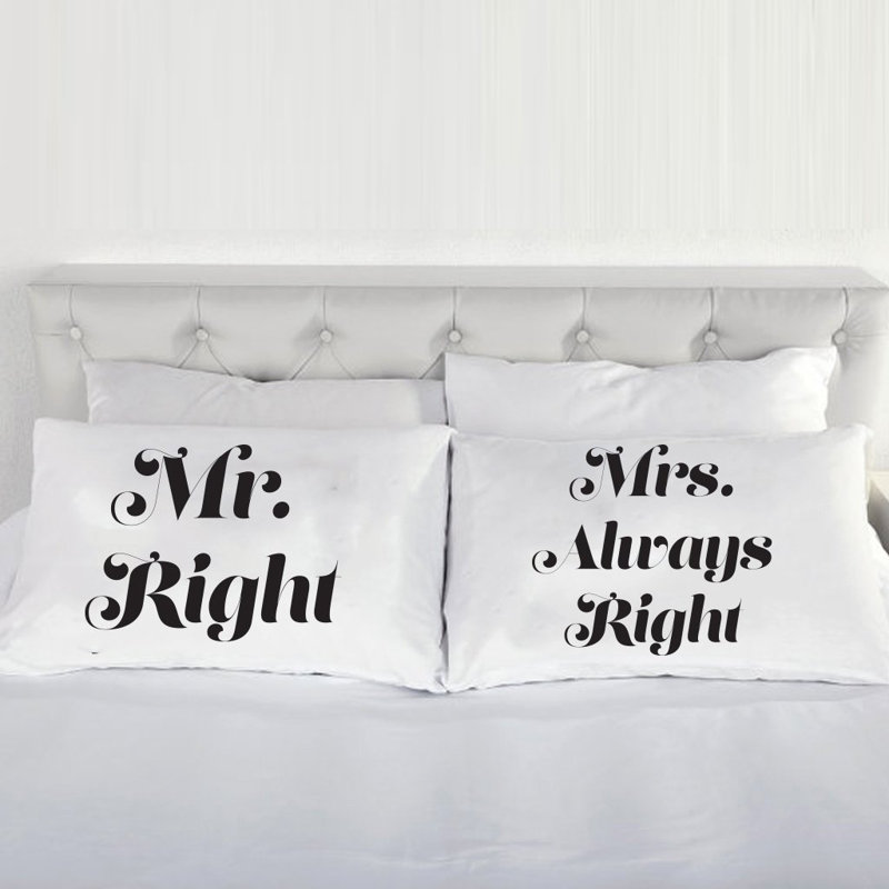  Ensemble de 2 taies d'oreiller Mr. Right et Mme Always Right