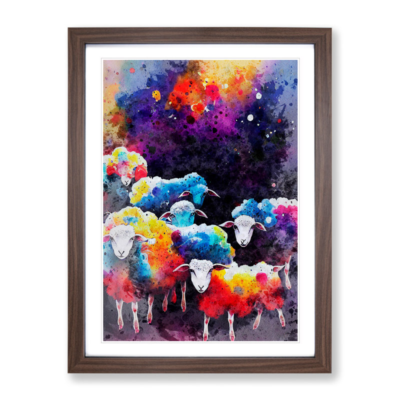 Sheep No.4 - Single Picture Frame Painting, 64cm H x 46cm W x 2cm D, Walnut