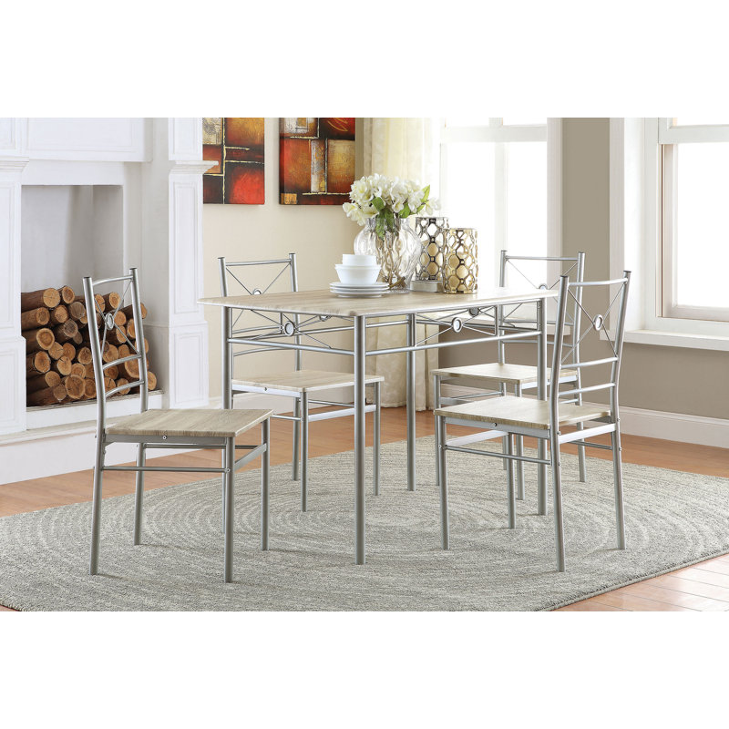 Ensemble de table de salle à manger 5 pièces Anna Bronze foncé, Beige/Argenté