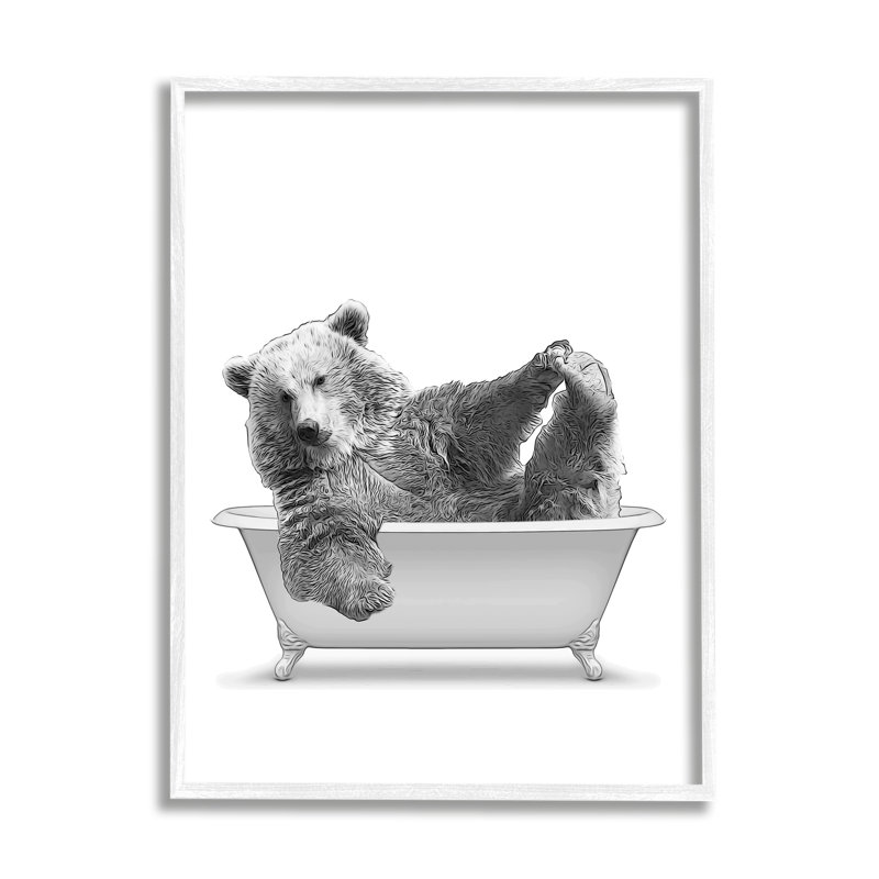 Ours jouant dans la baignoire, art de la giclée blanche encadrée par Annalisa Latella, H 11 po x l 14 po x P 1,5 po