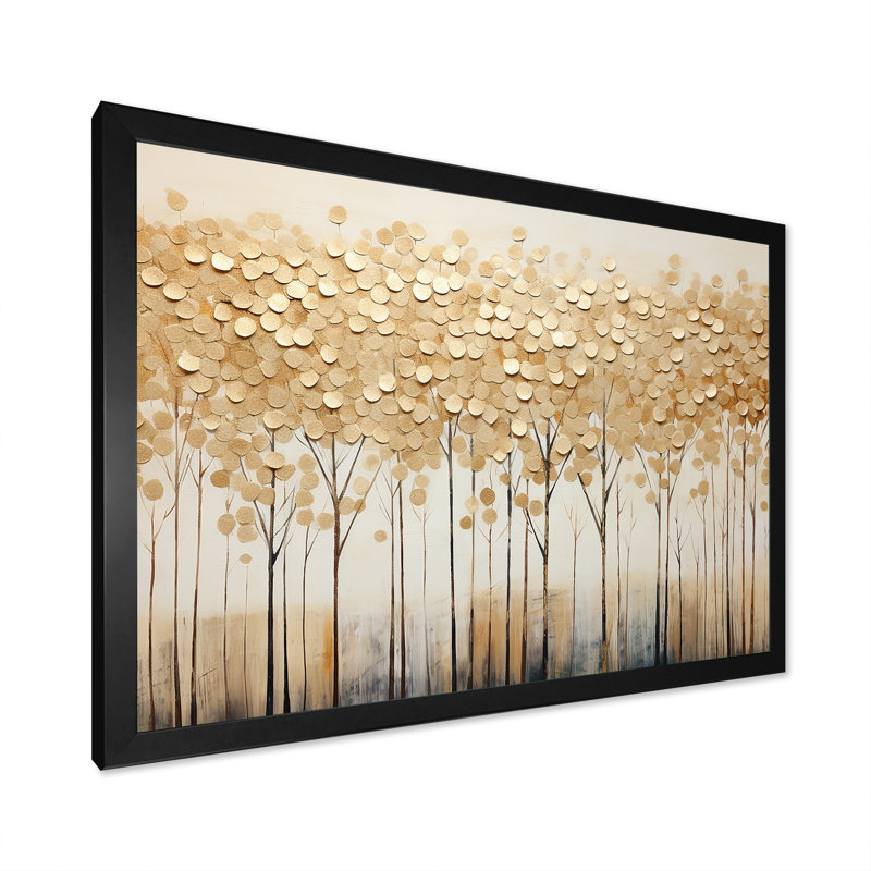 Minimalisme Golden Trees Harmony sur toile, Cadre simple noir, H 12 po x l 20 po x P 1 po