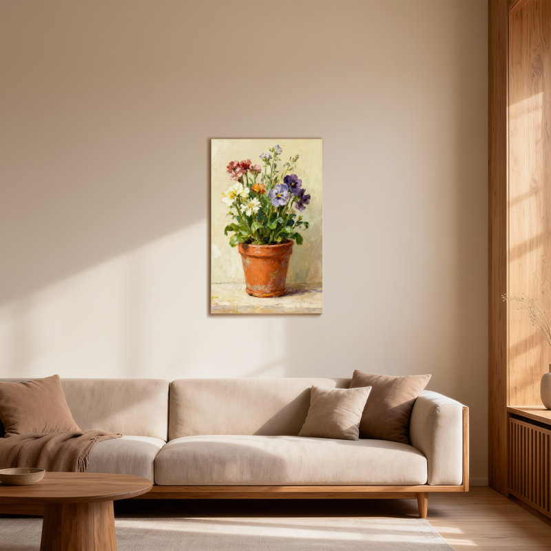 Arrangement floral plantes et fleurs en pot terre cuite, H 16 po x l 24 po