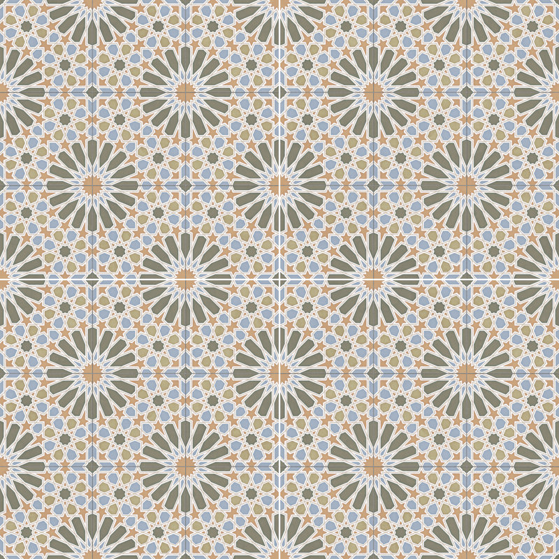 Alhambra 24" x 24" Porcelain Encaustic Spanish Tile, Green 