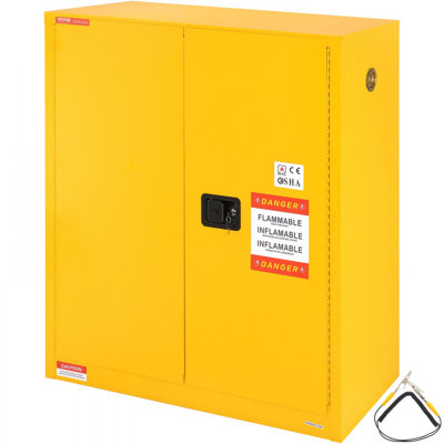 Armoire de rangement inflammable 30 gallons, 43,1 x 18,1 x 50,1 pouces en acier laminé à froid et liquide antidéflagrant avec 1 tablette réglable et 2 portes à fermeture manuelle pour usage industriel, jaune