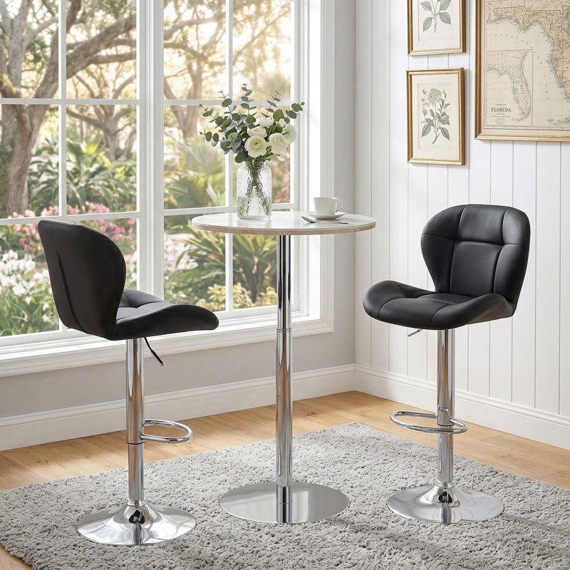 Modern 3PCS Bar Set, Round Bar Height Table With Sintered Stone Top & 2 Swivel PU Leather Adjustable Height Bar Stools With Padded Seat