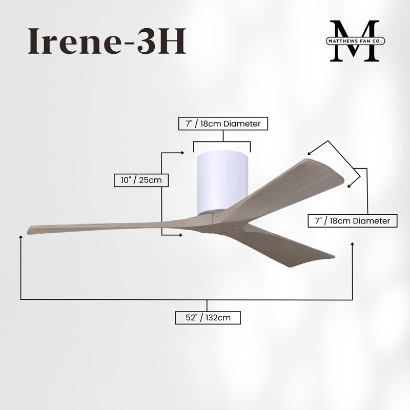 Irene Ceiling Fan, Gloss White, Gray Ash Tone, 52"
