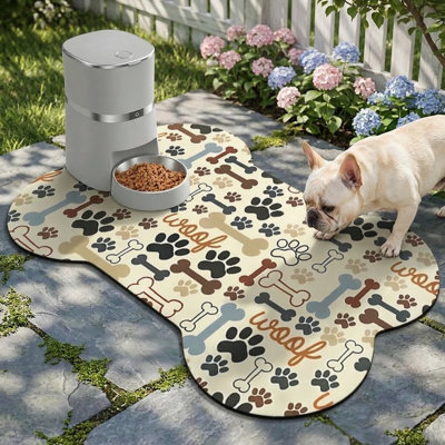 Tapis pour chien beige en forme d'os absorbant 19 po x 12 po, napperon imperméable pour chat pour bol d'eau, protège les planchers