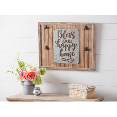Décoration murale en métal et bois happy home bless