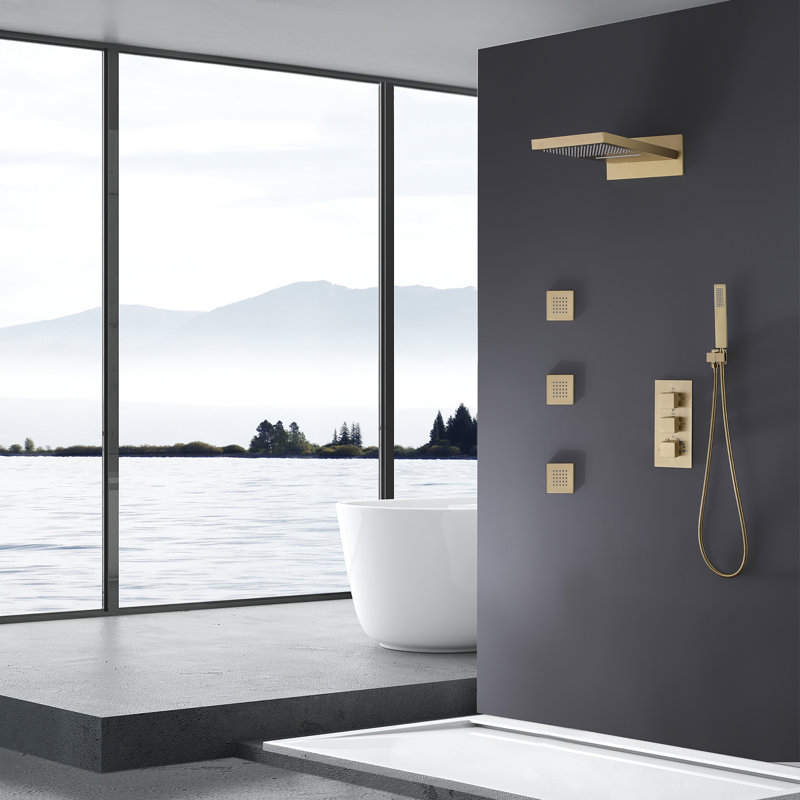 Système de douche thermostatique de luxe à 4 fonctions avec jets de pluie, cascade, portatifs et corporels - Certifié cUPC