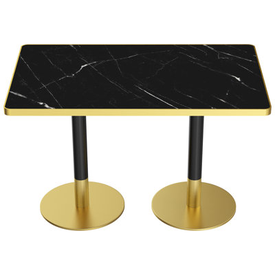 Tables de salle de pause rectangulaires en pierre frittée noire et dorée de 120 cm (47,2 po), pour 2 à 4 personnes.