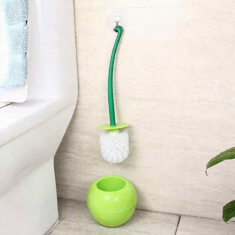Toilet Brush and Holder, 1 Cute Cherry Design Set, 1 (Green)