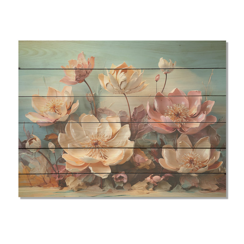 Fleur de lotus moderne rose, art mural sur bois de pin naturel, H 10 po x l 20 po