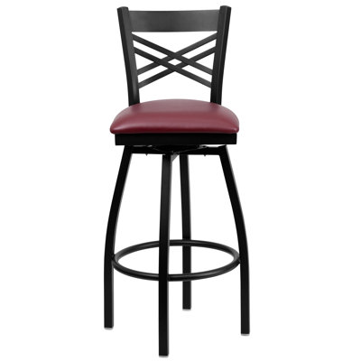 Lomonaco X" Back Swivel Metal Barstool with Vinyl Upholstered Seat