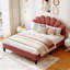 Base de lit plateforme en velours grand, tête de lit à motif floral-274103345-274103346