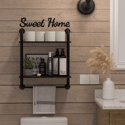 Étagères de salle de bain fixées au mur, tablettes rustiques de style campagnard, étagères industrielles à 2 niveaux, tablettes flottantes décoratives pour salle de bain, cuisine, chambre à coucher, salon, 17,3 po