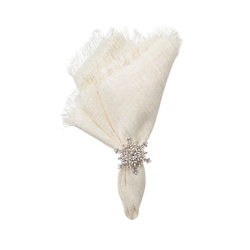 Fringe Linen Napkin, White/Gold