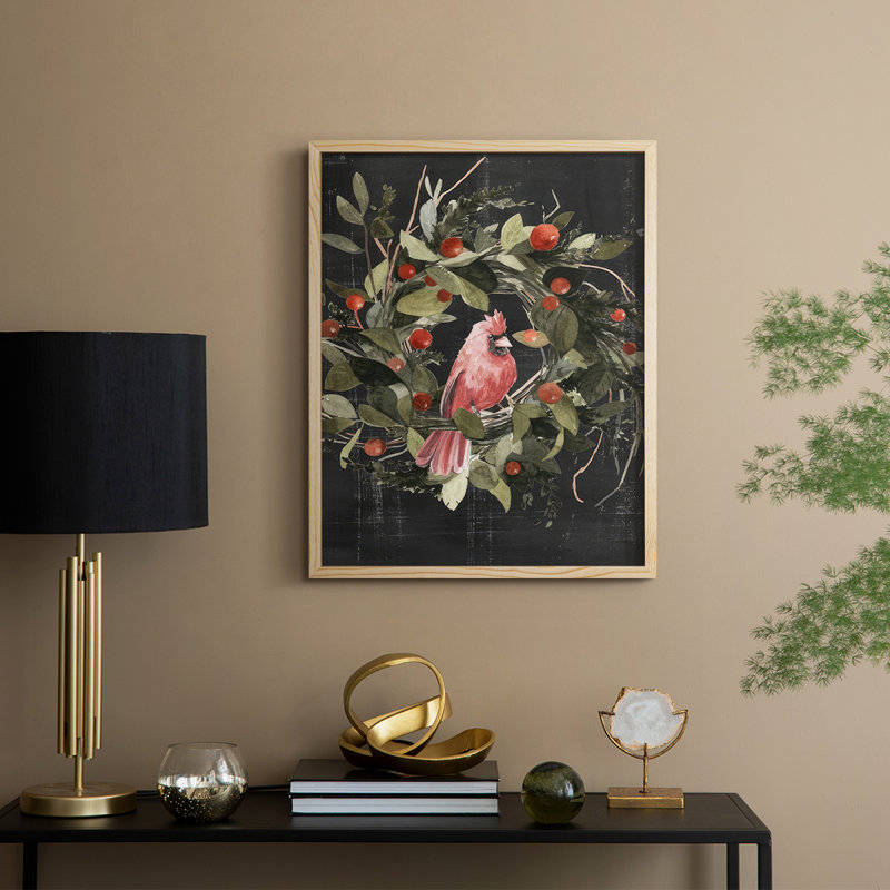 «Christmas Cardinal II», reproduction encadrée - bois massif, Naturel, H 11 po x l 9 po