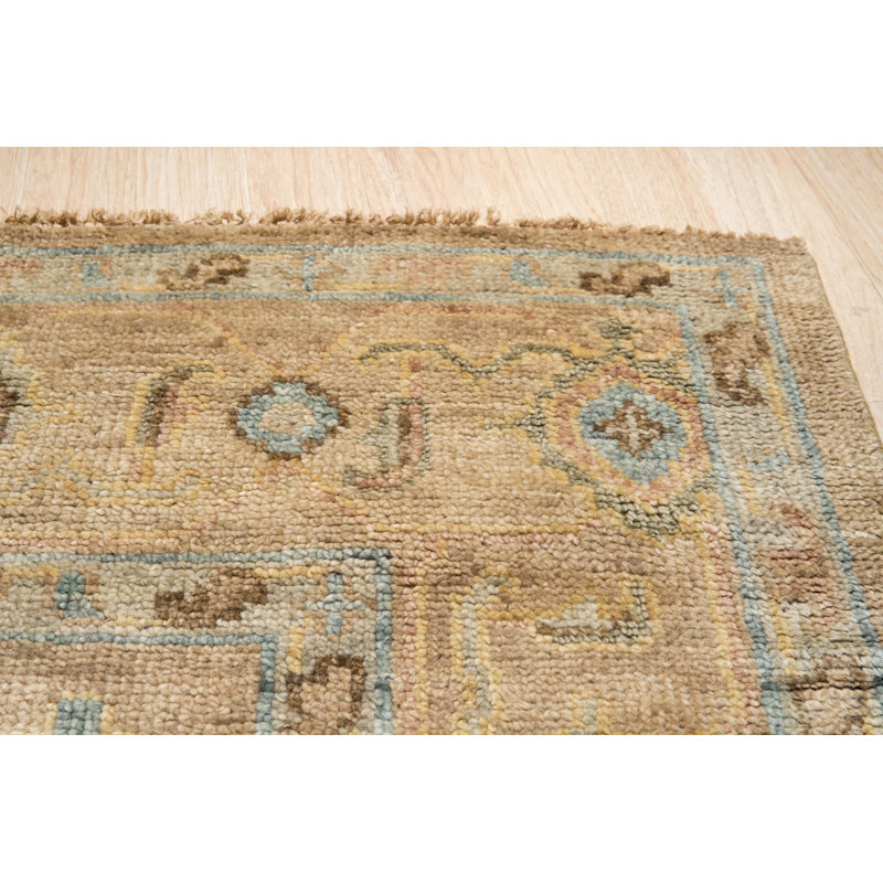 Elegant Hand Knotted Wool Brown and Blue Oushak Rug, 8' x 10'
