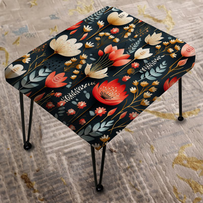 Cottage Black Red Garden Harmony - Floral Rectangle Ottoman