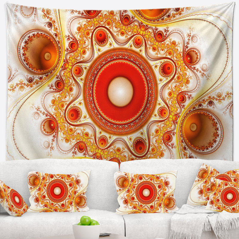 Motif fractal orange abstrait avec cercles tapisserie, H 32 po x l 39 po