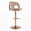 Tabouret de bar réglable en métal doré et velours taupe avec repose-pieds arrondi en T, ensemble de 2-134824288