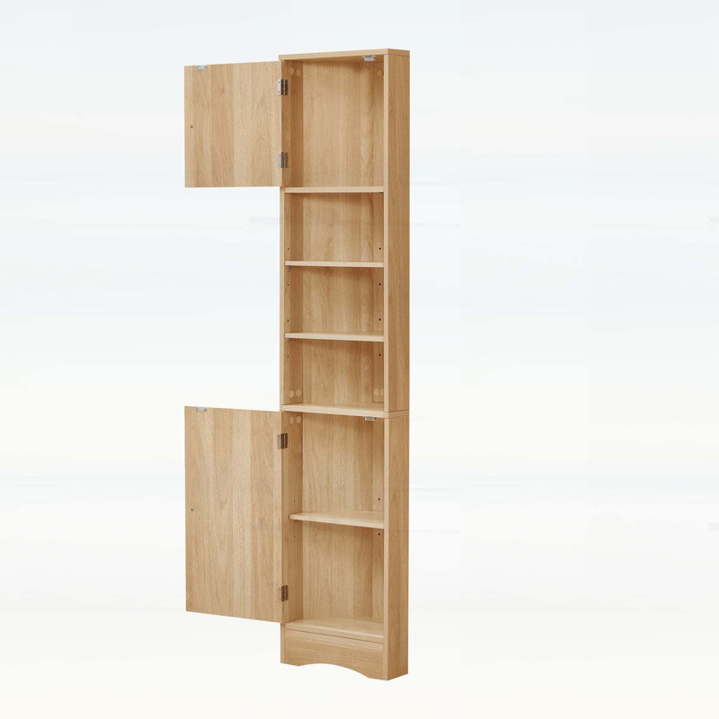 Armoire de coin multifonctionnelle avec tablettes réglables et tablette ouverte pour le rangement de la salle de bain, finition naturelle