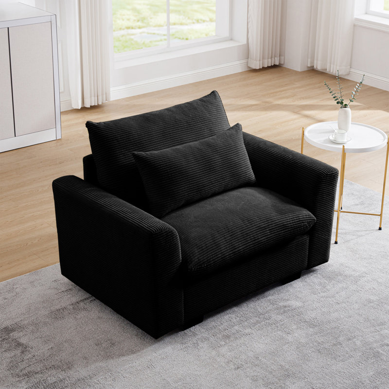 Fauteuil d'appoint à siège profond Karaka Corduroy, Velours côtelé noir