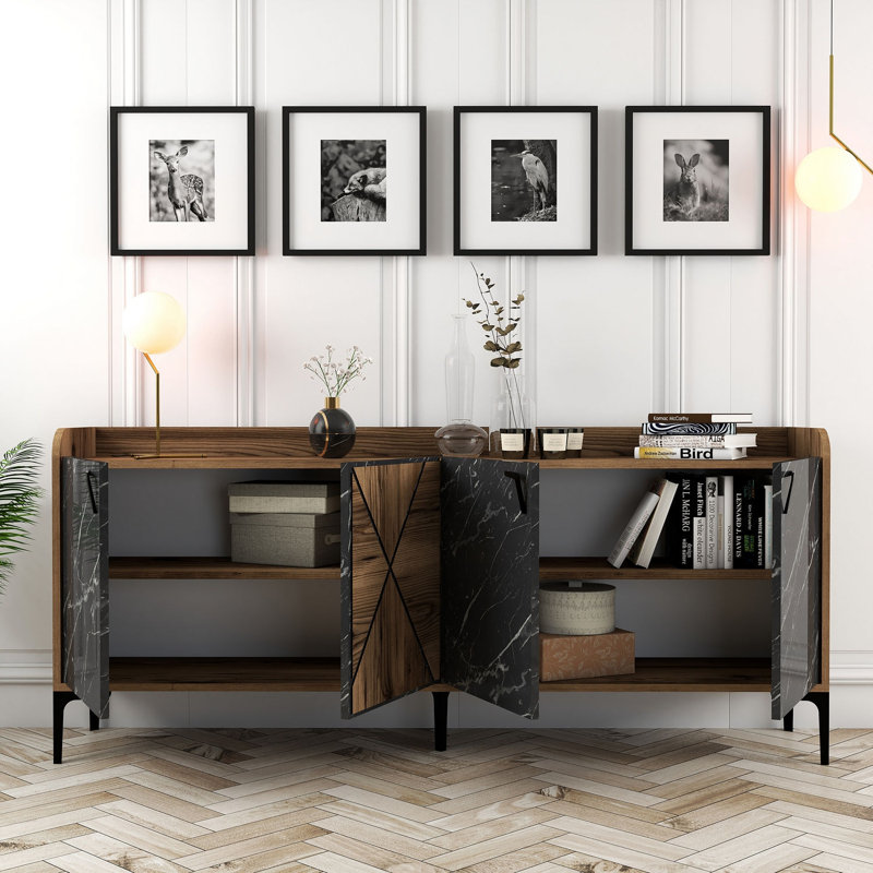 Enela 180cm Console Table, Walnut, Black Marble