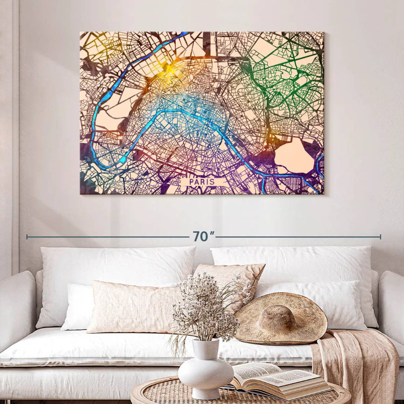 Aliaz Vibrant Paris City Map, 32" H x 48" W