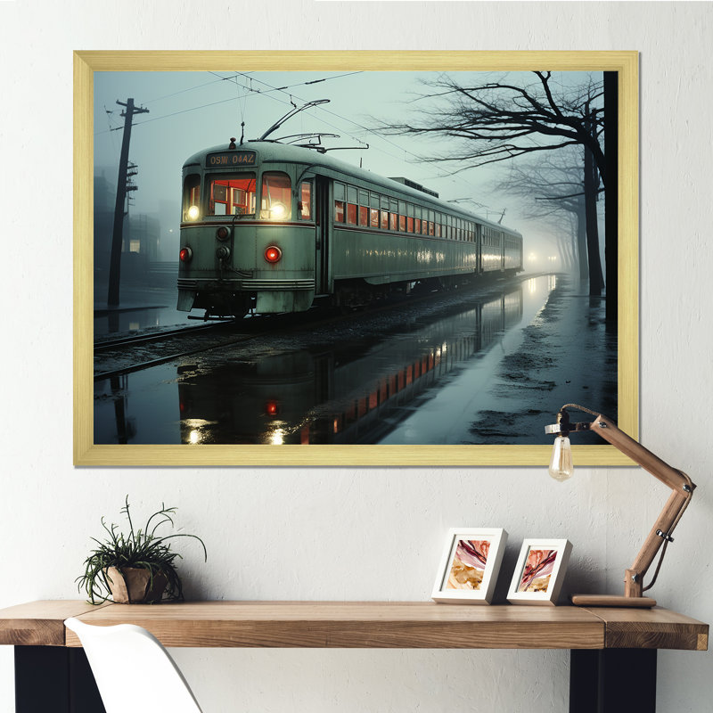 «Train Charm In Winter Photo II», reproduction sur toile, Encadrement doré, H 12 po x l 20 po x P 1 po