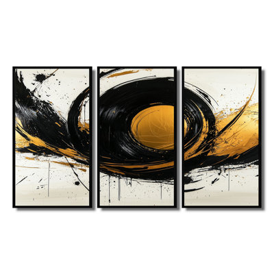 Cercle abstrait en noir et or II - ensemble de reproductions d'art abstrait