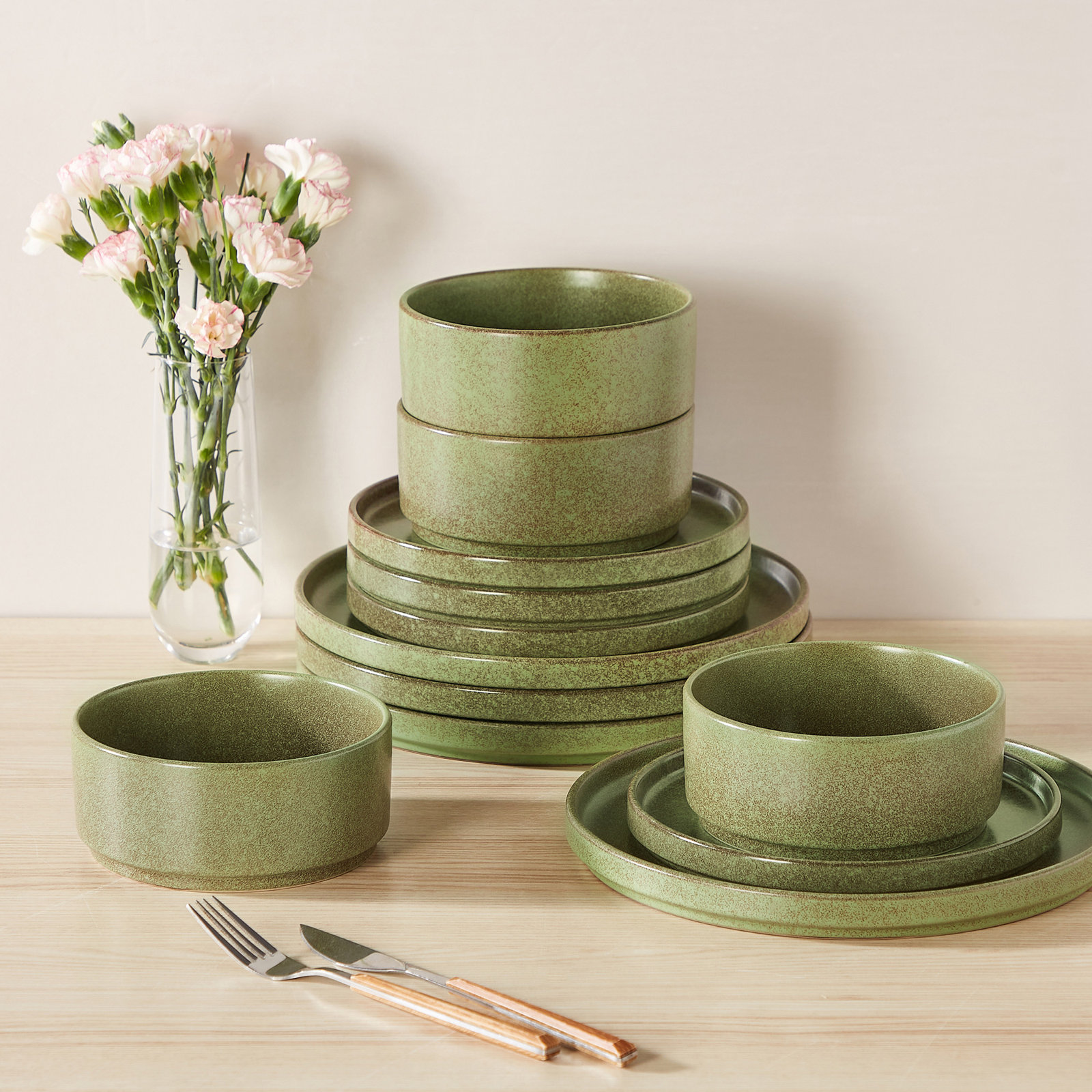 Ceramic Dinnerware Set, Green