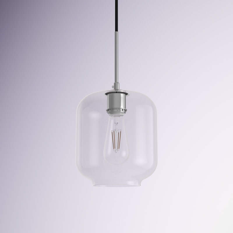 Luminaire suspendu à bocal unique à 1 lumière Drinkard, Transparent, H 9,2 po x l 7,3 po x P 7,3 po, Chrome