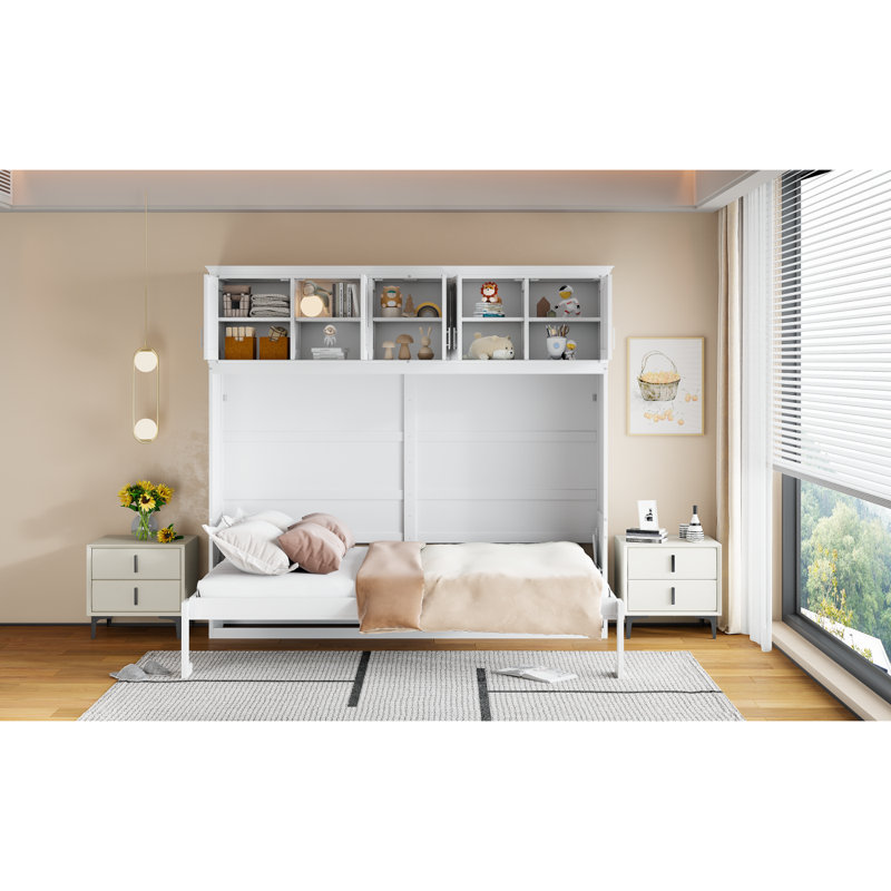 Lit escamotable mural avec armoires supérieures Murphy, Grand lit