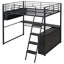 Lit mezzanine double en métal avec DEL, bureau et 4 tablettes de rangement