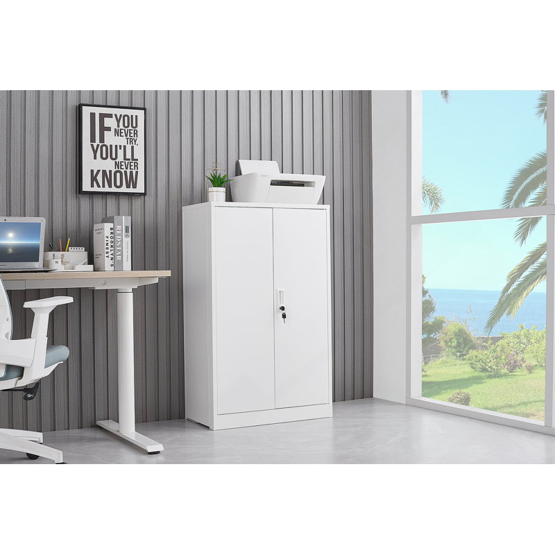 Metal Storage Cabinet With Locking Doors And Adjustable Shelf, White