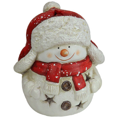 Porte-bougie bonhomme de neige 7,25 po rouge et blanc