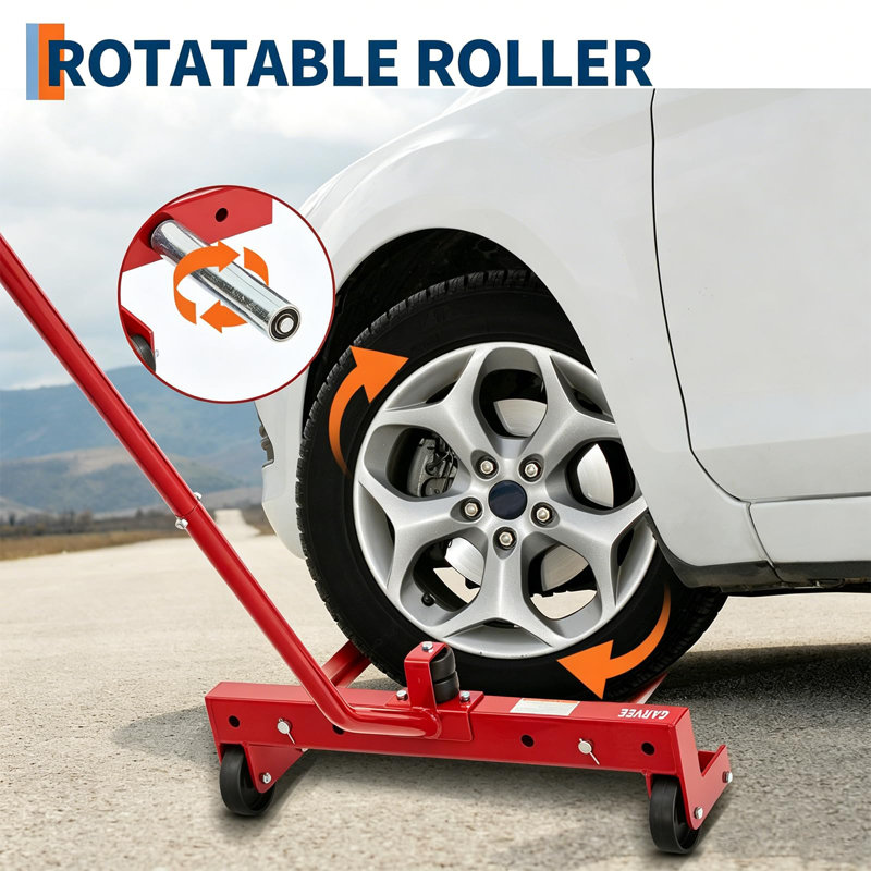Heavy-Duty Adjustable Tire Dolly Cart, 500 lb (220 kg) Capacity - Rolling Wheel Mover & Storage Stand for Garage/Shop - Fits 12"-24" Tires - Color: Red