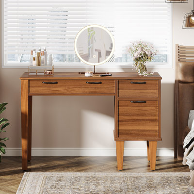 47" Computer Desk With 3 Drawers, Brown Office Desk With File Cabinet