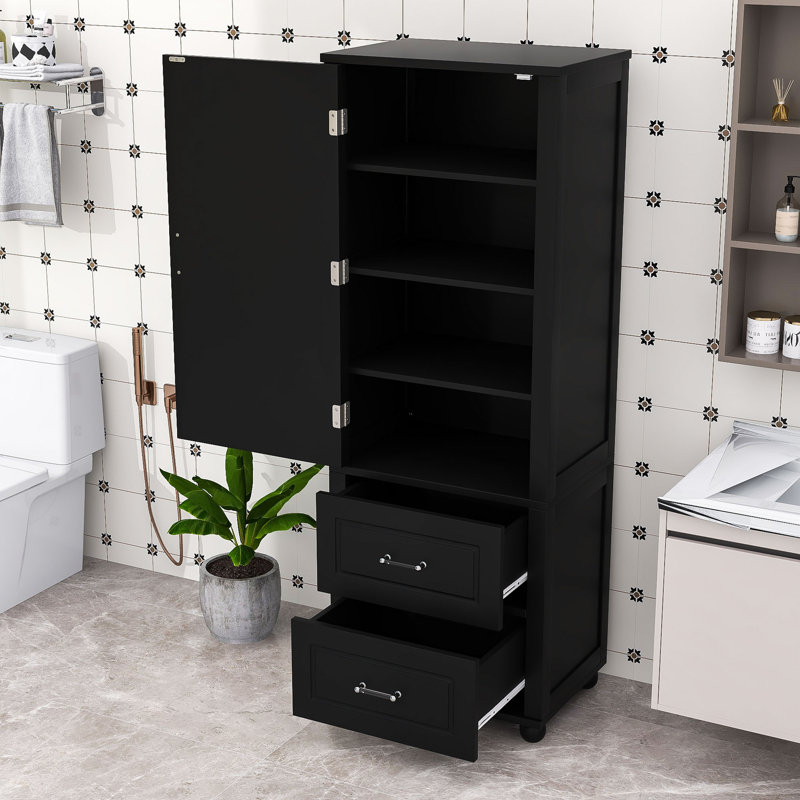 Armoire de rangement autoportante avec tiroirs de rangement, tablettes réglables et portes, Noir