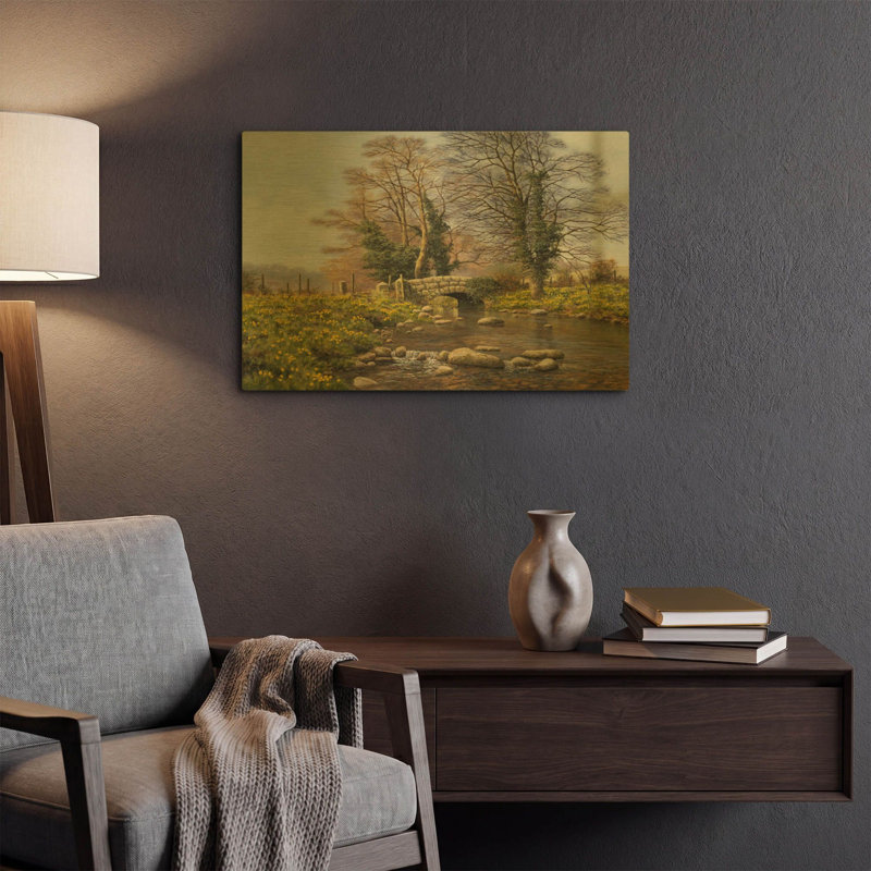 « Pont des jonquilles » de Bill Makinson, tableau mural en métal doré, 61 cm x 41 cm, 24 po x 16 po