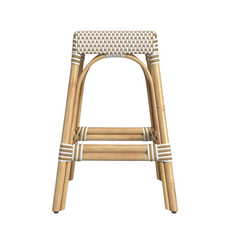 Robias Rattan Bar & Counter Stool, White/Tan Dot / Natural Rattan Frame, Counter Stool (24.5" Seat Height)