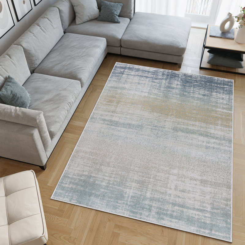 Machine Washable Nash Ivory/Blue Rug, Rectangle 7'10" x 10'