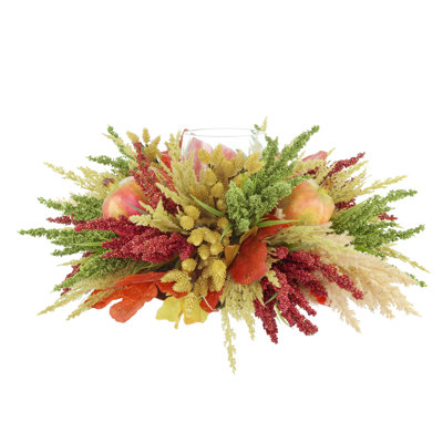Bougeoir d'automne avec bruyère, pampas et grenades