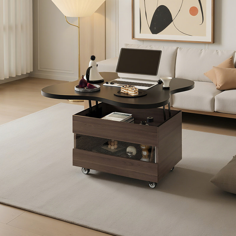 Table basse à plateau relevable moderne avec compartiment caché et tiroir
