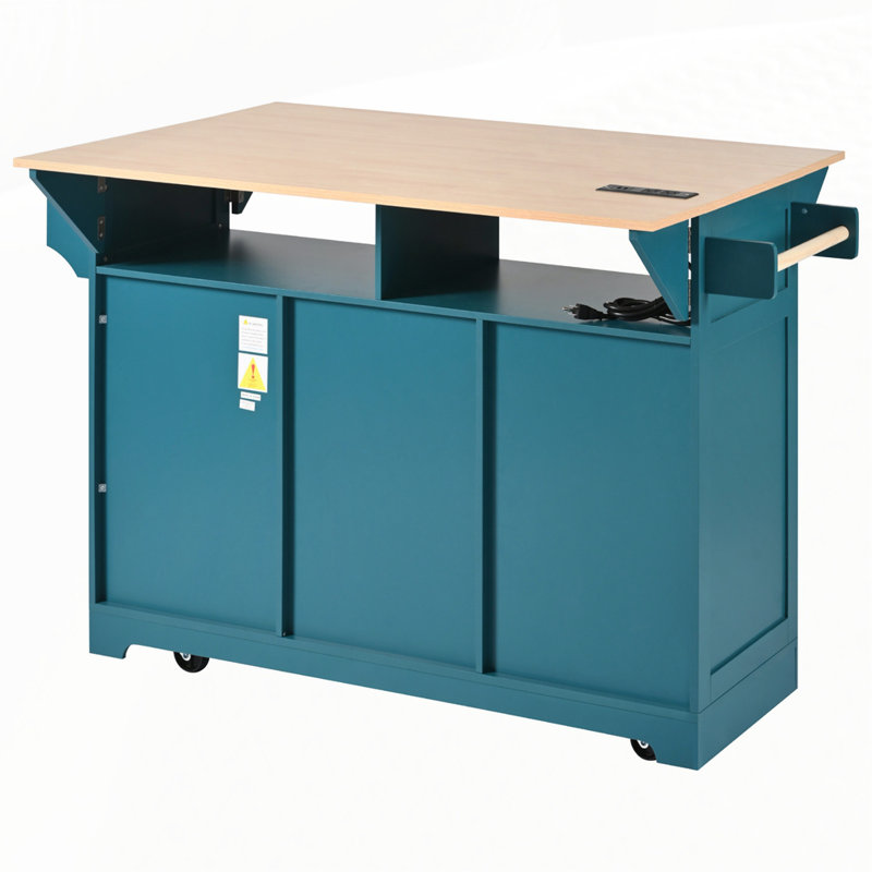 55.7" Large Kitchen Island With 2 Drop Leaf, Green