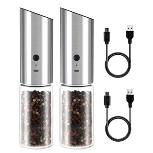 NOBLE GOURMET Electric Salt & Pepper Grinder Set - Adjustable Coarseness -  USB Rechargeable Battery - Refillable - Automatic Operation 