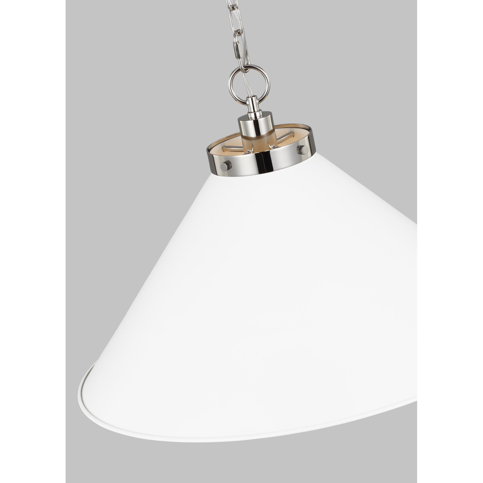 Single Light Metal Dimmable Pendant, Polished Nickel, Matte White