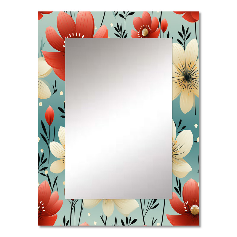 Motif floral Fortino Red Coastal Harmony - miroir décoratif floral, grand miroir mural floral, impression d'art en métal