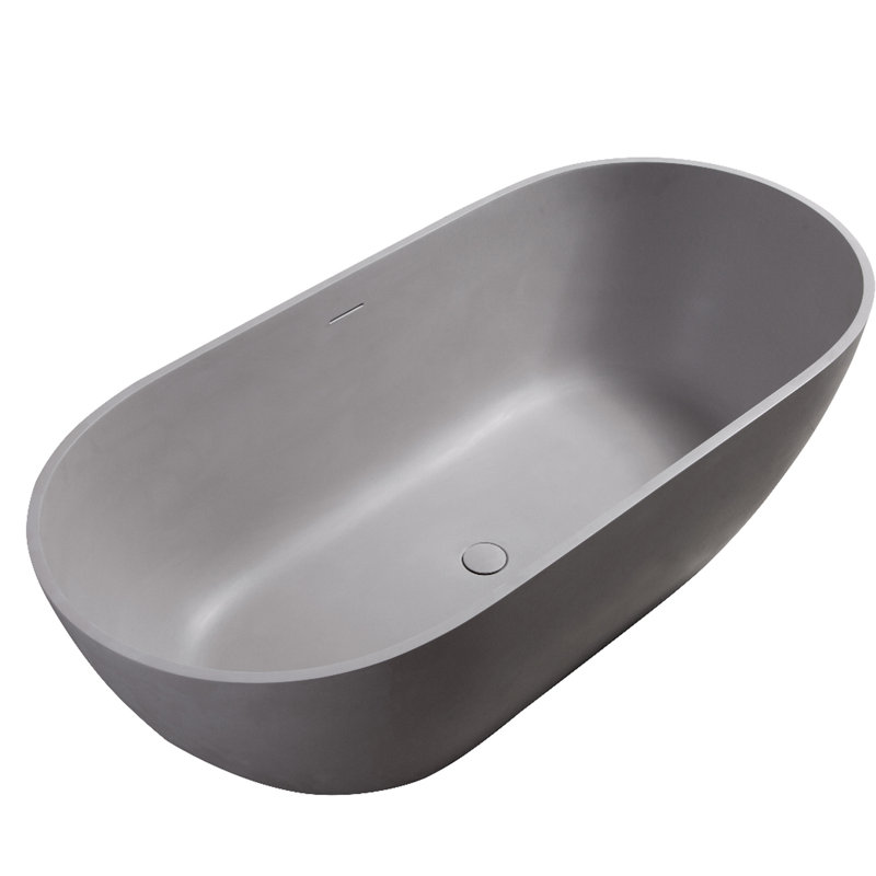 Spacieuse, autoportante, 63 po, baignoire de trempage, gris mat, surface solide, trop-plein, bonde escamotable, conception 63 po, couleur grise, bonde escamotable